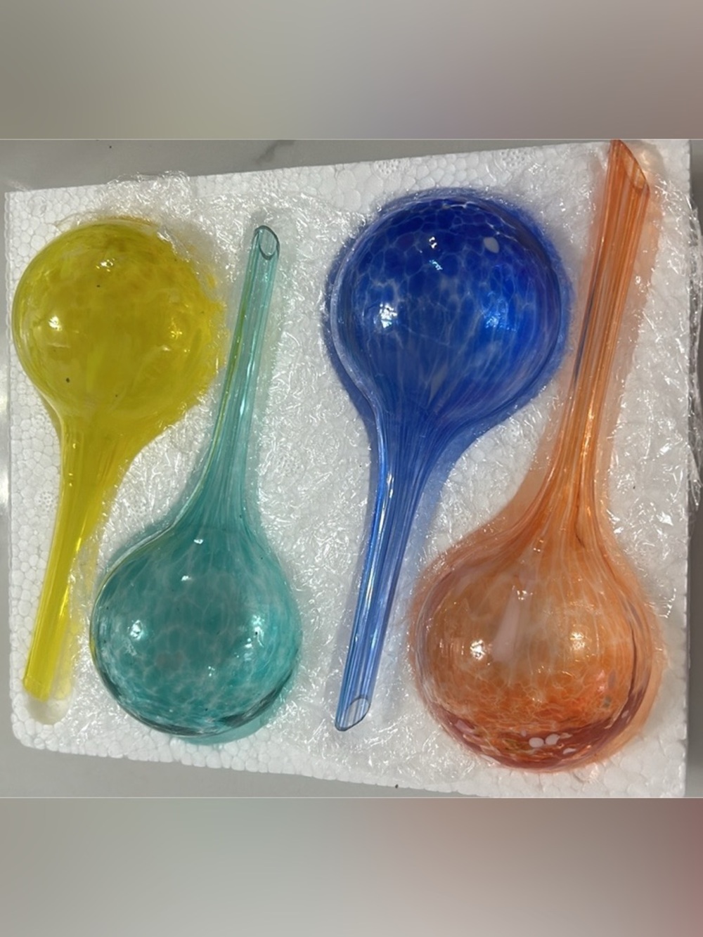Set of 4 Hand-Blown Glass Plant Watering Globes – Colorful Self-Watering Bulbs